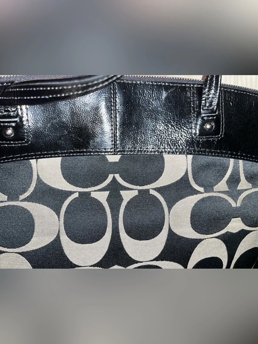 Coach EUC Laura Signature Canvas Tote with Patent Leather Accents